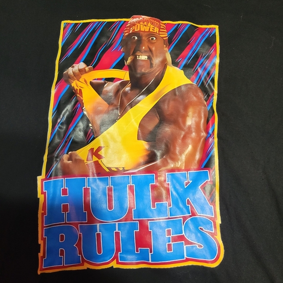 NEW Hulk Hogan Black Tshirt Short Sleeve Sz XL "Hulk Rules" WWE Wrestling WWF - Picture 1 of 3